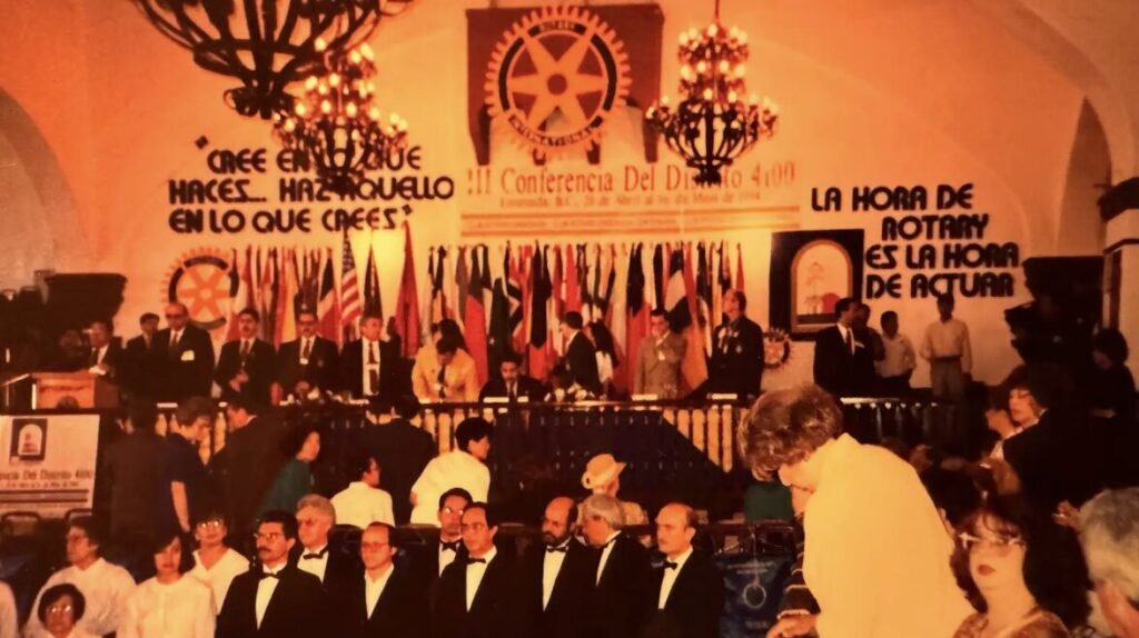 Historic photograph of Rotary Club San Carlos members attending a Rotary District 4100 conference